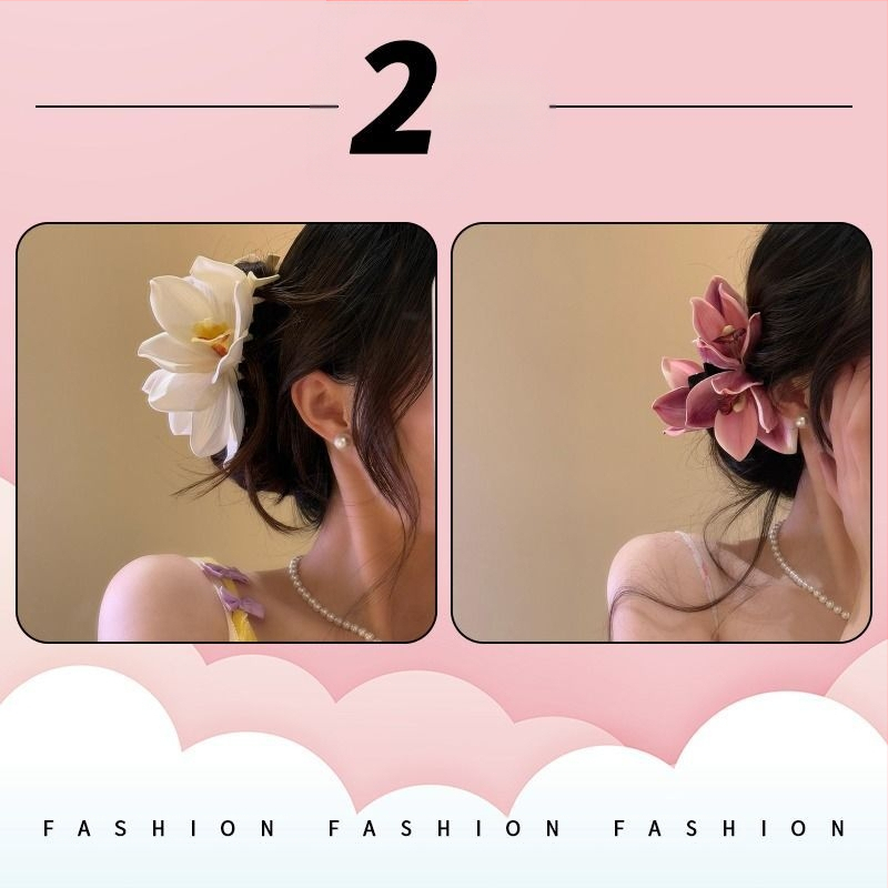 Plaukų aksesuarų segtukas pakaušiui, ankstyvo pavasario šukuosenai, itin tikroviška fėjos tekstūros segtukas, ryklio letenos formos segtukas, orchidėjos žiedo formos segtukas šukuosenai