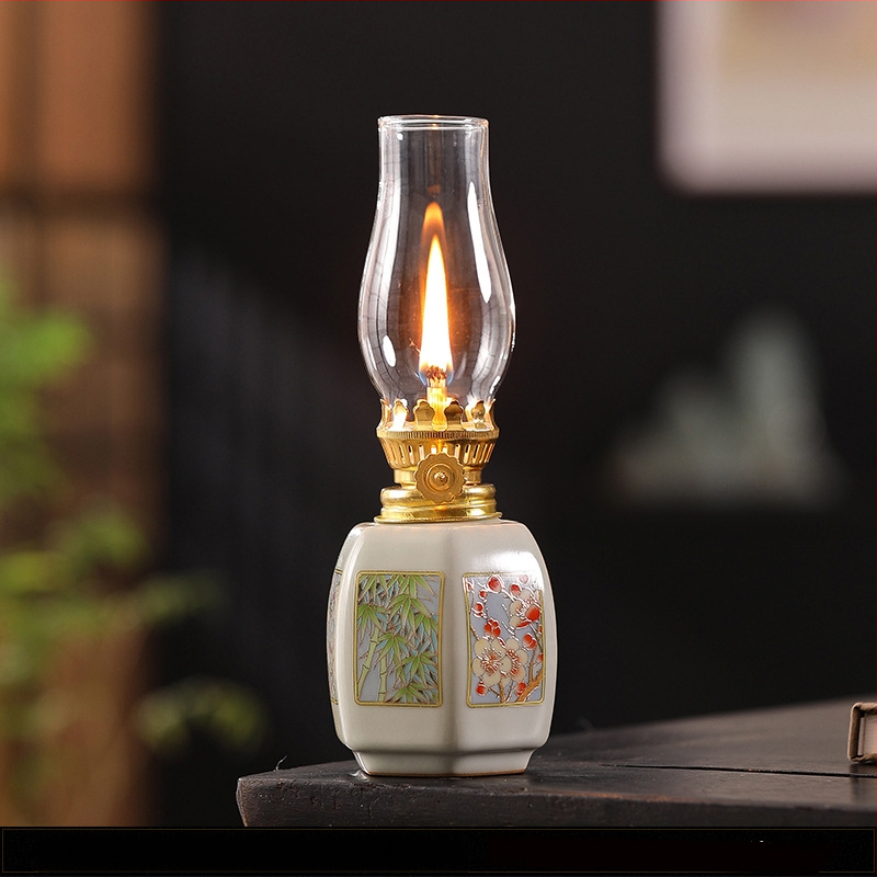 Tarpvalstybinis tiesioginis pristatymas keramikinei sviestinei lempai, mėlynai baltai lotoso stiliaus, vintažinei žibalinei lempai, arbatos ceremonijos dekoracijoms, arbatos kambario atmosferos lempai