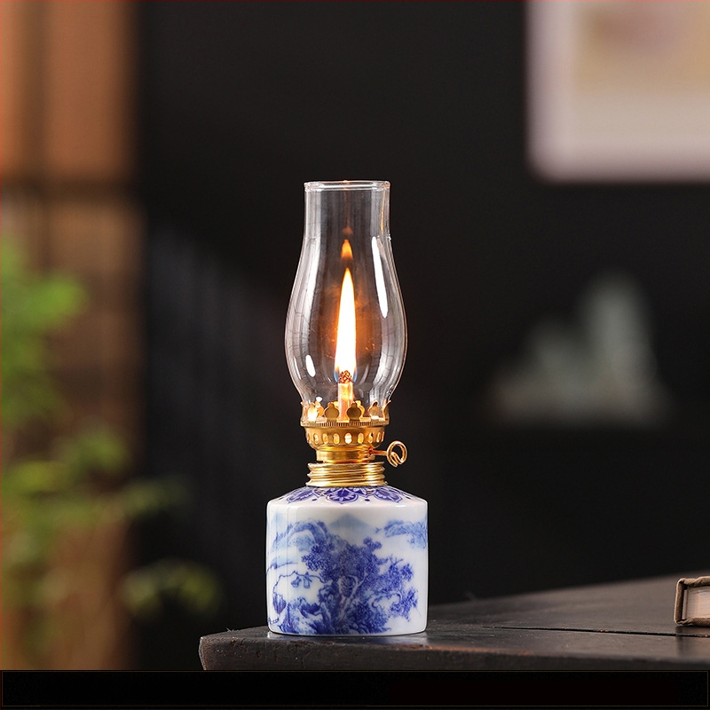 Tarpvalstybinis tiesioginis pristatymas keramikinei sviestinei lempai, mėlynai baltai lotoso stiliaus, vintažinei žibalinei lempai, arbatos ceremonijos dekoracijoms, arbatos kambario atmosferos lempai