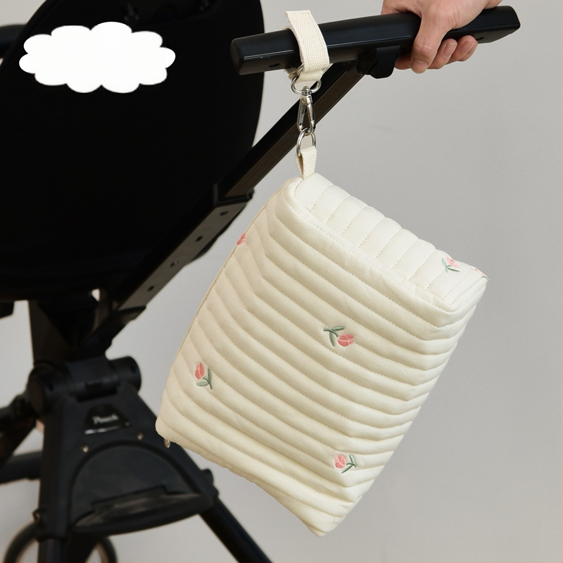 Korea Ins stiilis tikitud karuga tepitud lapsevankri riputuskott lukuga hoiukott emmekott emale ja beebile mähkmekott