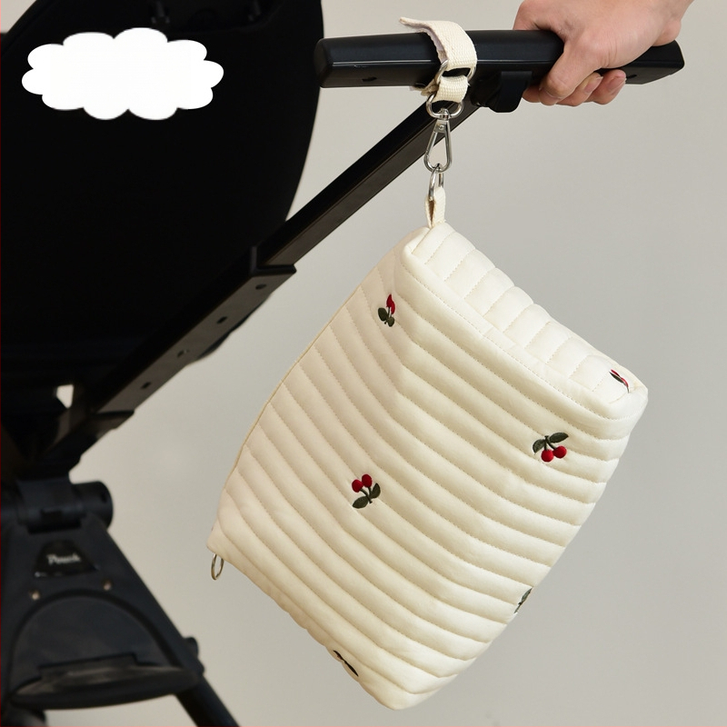 Korea Ins stiilis tikitud karuga tepitud lapsevankri riputuskott lukuga hoiukott emmekott emale ja beebile mähkmekott