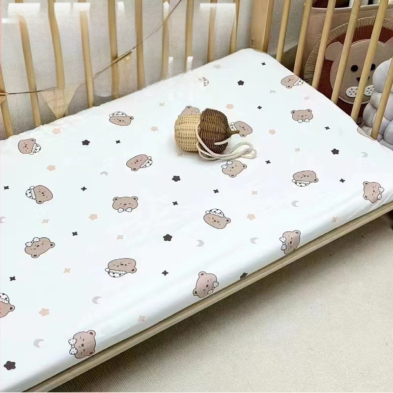 Kūdikio paklodė su guma, vientisa grynos medvilnės paklodė naujagimiams, siuvinėta čiužinio apsauginė užvalkalas darželio lovatiesei