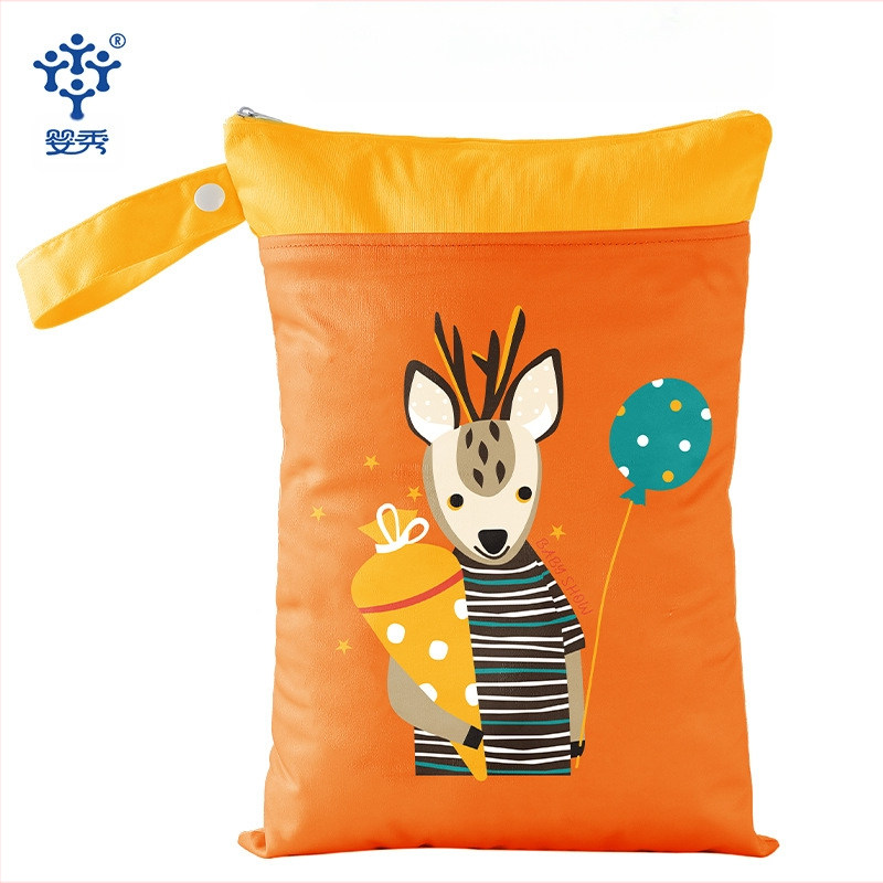 Cezhraničná dvojitá zipsová závesná taška na detské plienky, nepremokavá úložná taška s veľkou kapacitou 25 * 35 cm, mokré vrecko