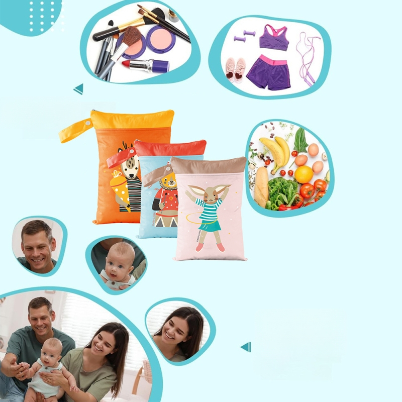 Cezhraničná dvojitá zipsová závesná taška na detské plienky, nepremokavá úložná taška s veľkou kapacitou 25 * 35 cm, mokré vrecko