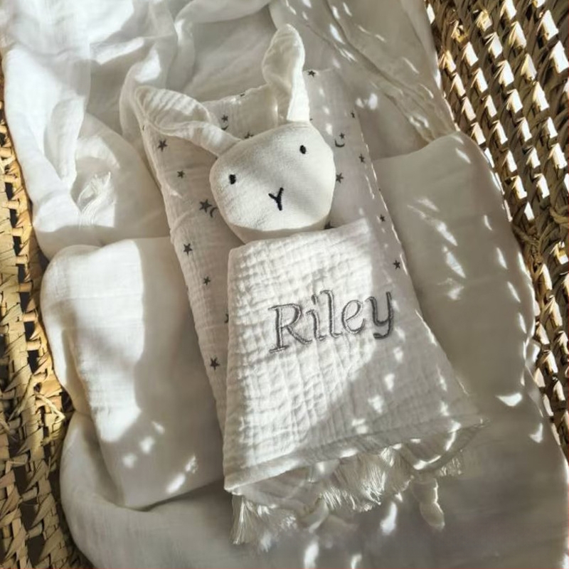Pielāgota izšūta vārda mazuļa komforta lelles sega mazuļa miega dāvana grūtniecei un jaundzimušajam