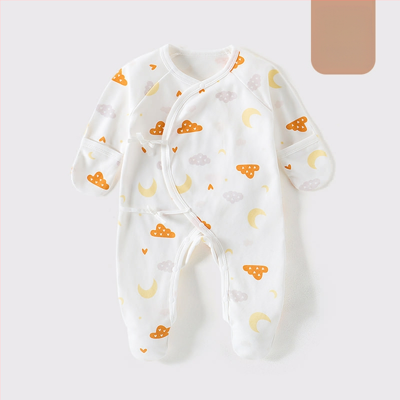 Detské oblečenie zo zahraničného obchodu, bavlnené oblečenie triedy A, spojené pyžamo s ponožkami pre novorodencov, taška na oblečenie proti poškriabaniu