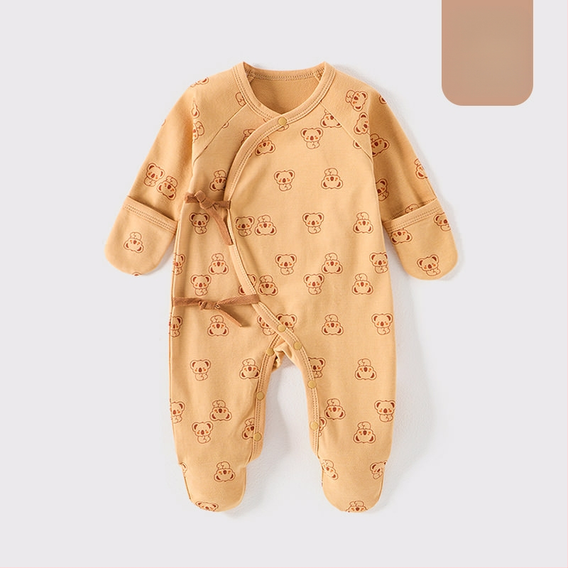 Detské oblečenie zo zahraničného obchodu, bavlnené oblečenie triedy A, spojené pyžamo s ponožkami pre novorodencov, taška na oblečenie proti poškriabaniu