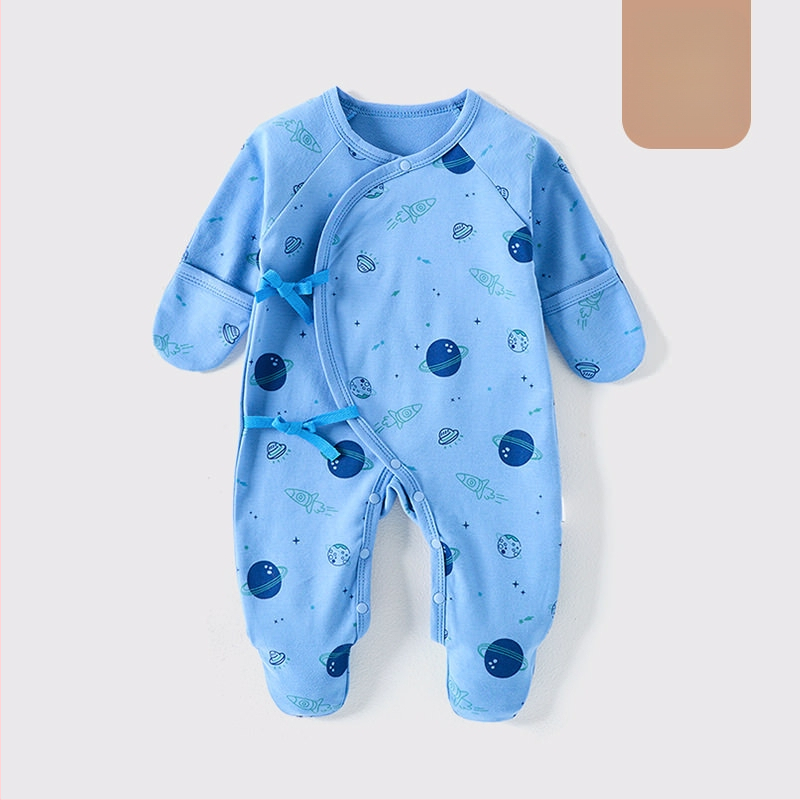 Detské oblečenie zo zahraničného obchodu, bavlnené oblečenie triedy A, spojené pyžamo s ponožkami pre novorodencov, taška na oblečenie proti poškriabaniu