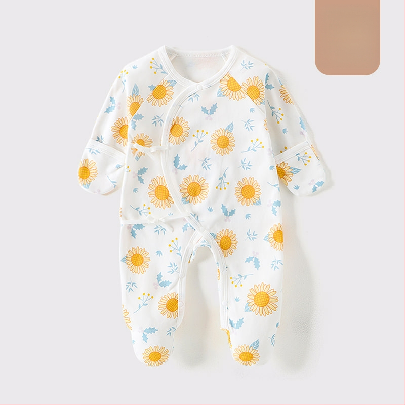 Detské oblečenie zo zahraničného obchodu, bavlnené oblečenie triedy A, spojené pyžamo s ponožkami pre novorodencov, taška na oblečenie proti poškriabaniu