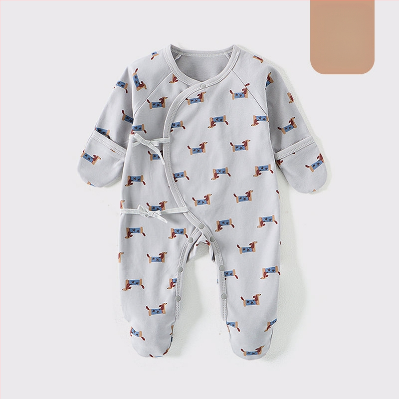 Detské oblečenie zo zahraničného obchodu, bavlnené oblečenie triedy A, spojené pyžamo s ponožkami pre novorodencov, taška na oblečenie proti poškriabaniu