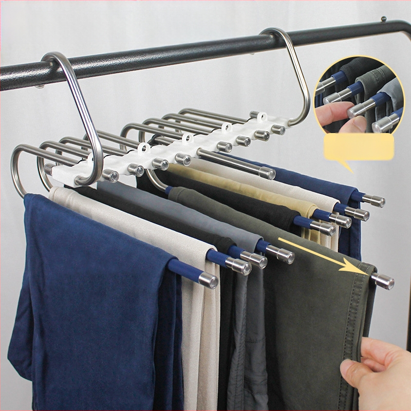 Rozsdamentes acél nadrágtartó, többfunkciós összecsukható fogas, háztartási varázslatos tárolóállvány, ruhásszekrény, nadrágcsipesz, nadrág, többrétegű polc
