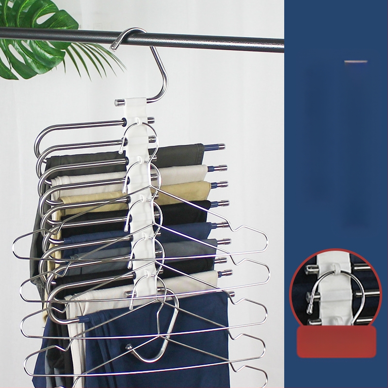 Roostevabast terasest püksiriiul Multifunktsionaalne kokkupandav riidepuu Majapidamise maagiline hoiuriiul Riidekapp Püksid Klambriga Püksid Mitmekihiline riiul