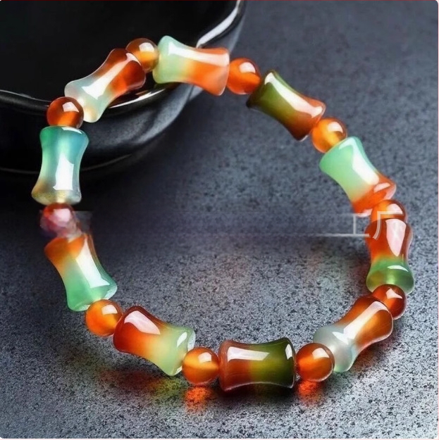 Brățară de agat cu mărgele rotunde din agat de păun, brățară cu mărgele de butoi de bambus, en-gros, mărgele mici de orez, bijuterii de mână pentru bărbați și femei