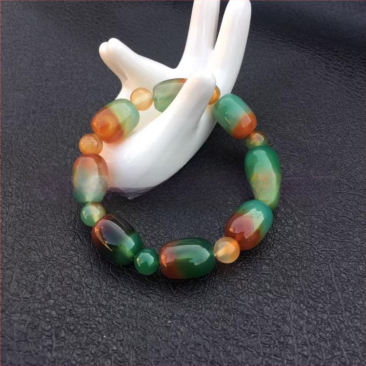 Brățară de agat cu mărgele rotunde din agat de păun, brățară cu mărgele de butoi de bambus, en-gros, mărgele mici de orez, bijuterii de mână pentru bărbați și femei