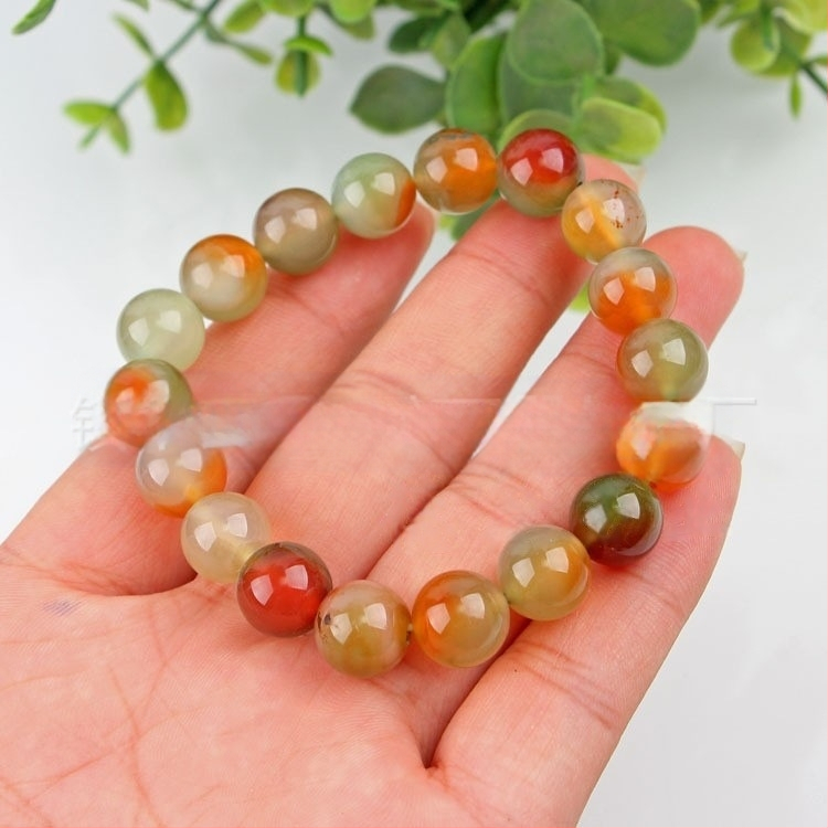 Brățară de agat cu mărgele rotunde din agat de păun, brățară cu mărgele de butoi de bambus, en-gros, mărgele mici de orez, bijuterii de mână pentru bărbați și femei