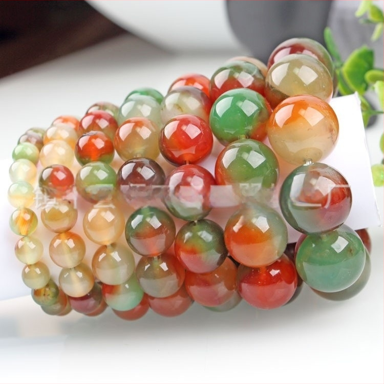 Brățară de agat cu mărgele rotunde din agat de păun, brățară cu mărgele de butoi de bambus, en-gros, mărgele mici de orez, bijuterii de mână pentru bărbați și femei