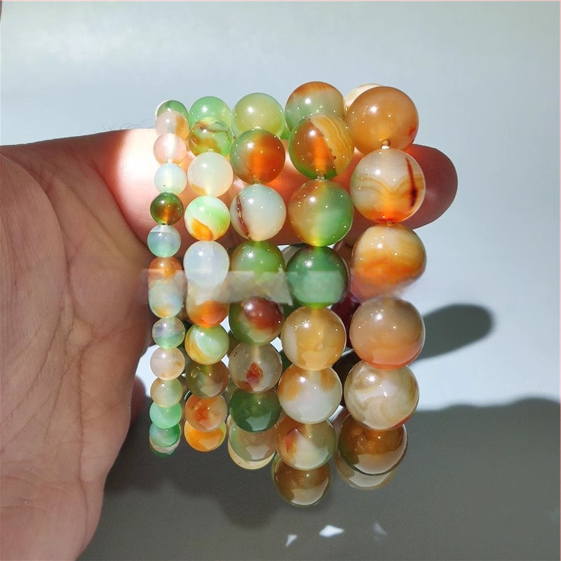 Brățară de agat cu mărgele rotunde din agat de păun, brățară cu mărgele de butoi de bambus, en-gros, mărgele mici de orez, bijuterii de mână pentru bărbați și femei