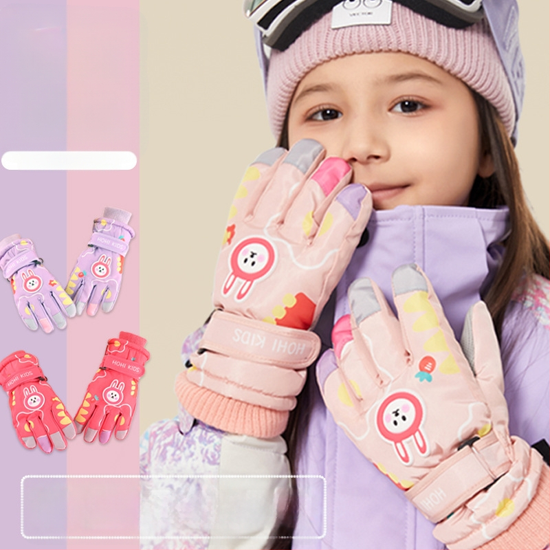 Gyártói kész nyuszi gyermek síkesztyű téli lányoknak és fiúknak, vízálló és hidegálló, plusz bársonyos, vastagított pamutból, hőtechnológiával