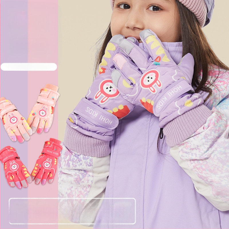 Gyártói kész nyuszi gyermek síkesztyű téli lányoknak és fiúknak, vízálló és hidegálló, plusz bársonyos, vastagított pamutból, hőtechnológiával