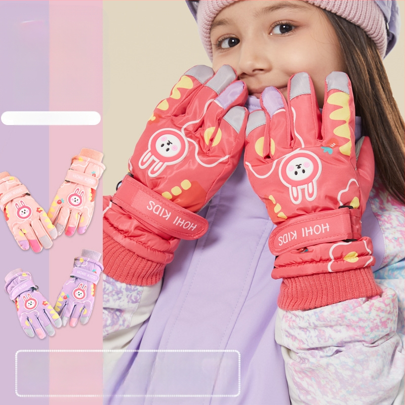 Gyártói kész nyuszi gyermek síkesztyű téli lányoknak és fiúknak, vízálló és hidegálló, plusz bársonyos, vastagított pamutból, hőtechnológiával