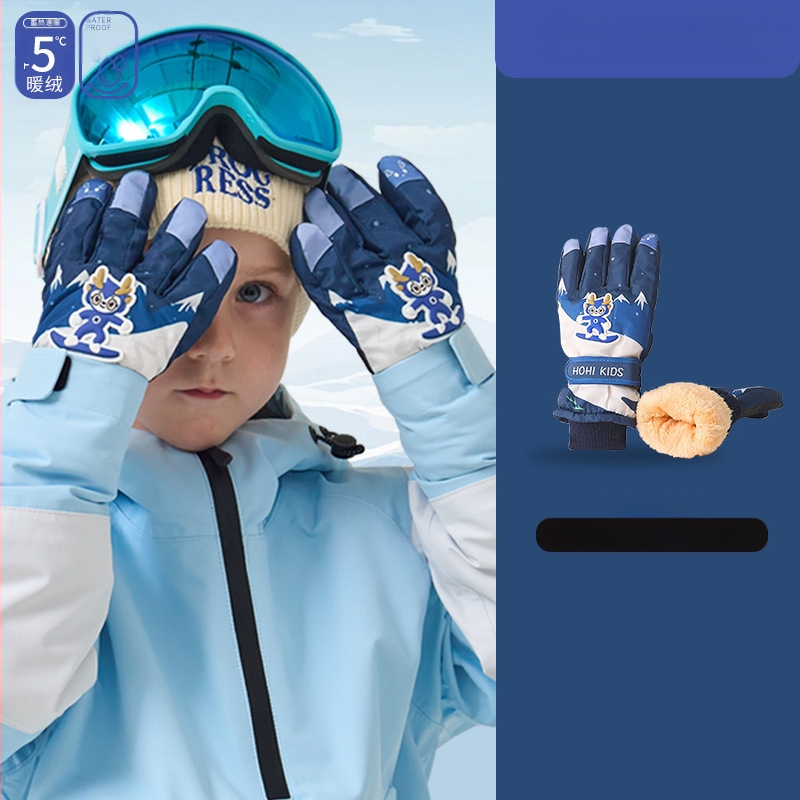 Gyártói kész nyuszi gyermek síkesztyű téli lányoknak és fiúknak, vízálló és hidegálló, plusz bársonyos, vastagított pamutból, hőtechnológiával