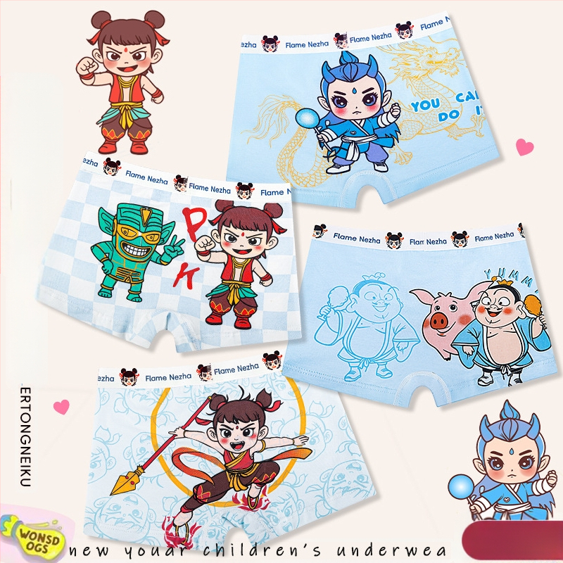 Medvilniniai berniukiški apatiniai šortai su animacinių filmukų motyvais, kvėpuojantys vaikiški apatiniai berniukams, studentiški apatiniai