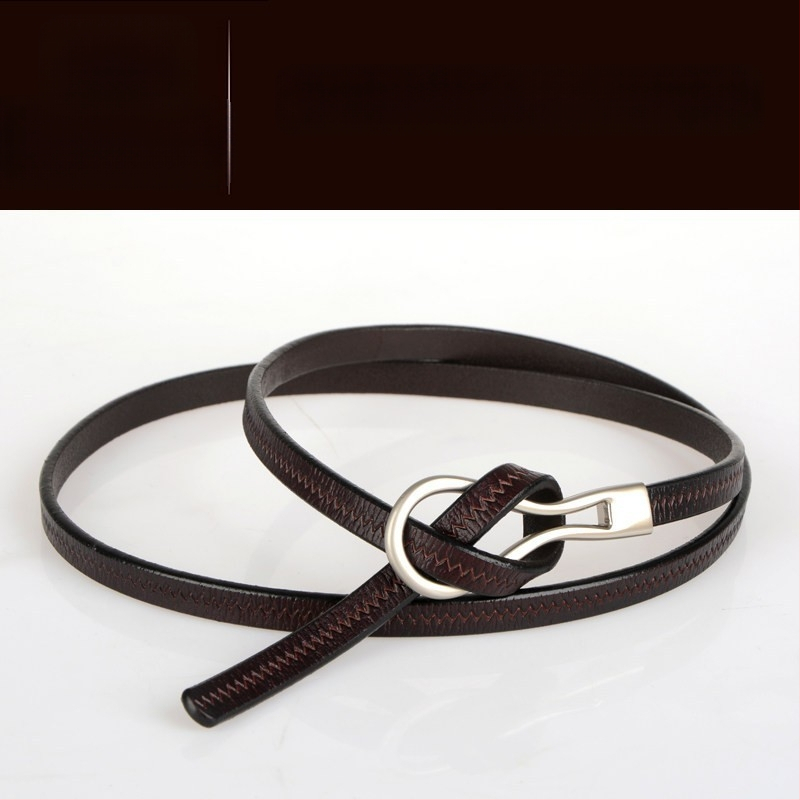 Loomanahast vöö, naiste vöö, moodne universaalne ehtsast nahast õhuke vöö õhukese kaunistusega ja villase kleidi stiilis