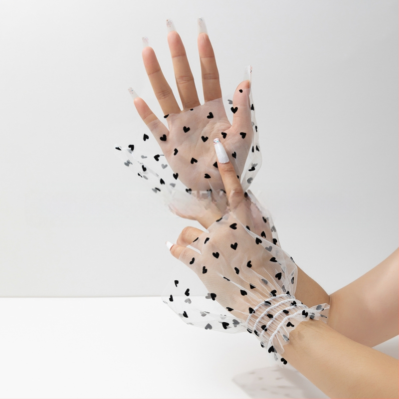 Piiriülesed Euroopa ja Ameerika enimmüüdud võrkkangast südamekujuliste täppidega varrukatega mansettide kaunistuste aksessuaaride disain, mitmekülgsed ja moodsad võltsmansetid