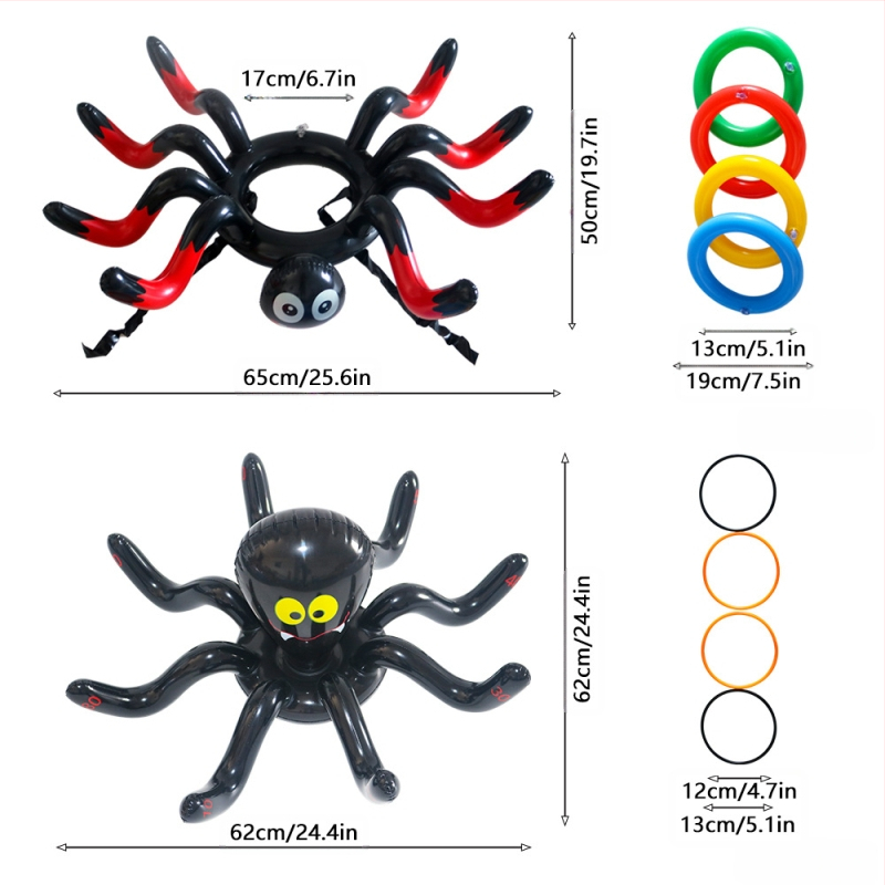 Helovino pripučiamų vorų žaislų rekvizitai, vorų raganos vaiduoklio kepurės mėtymo žiedas, pripučiamas voras, kryžminis kraštas