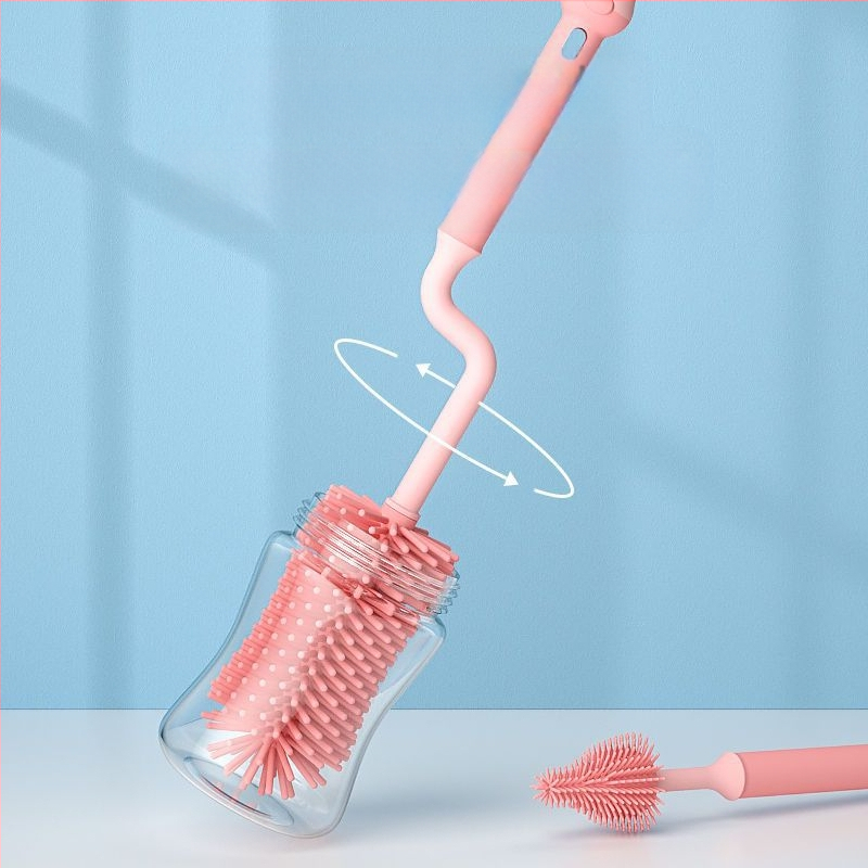 Silikoninis buteliukų šepetėlis kūdikių čiulptukų šepetėlis šiaudelių šepetėlis besisukantis buteliukų plovimo šepetėlis skalavimo šepetėlis valymo šepetėlių rinkinys