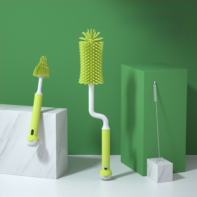 Silikoninis buteliukų šepetėlis kūdikių čiulptukų šepetėlis šiaudelių šepetėlis besisukantis buteliukų plovimo šepetėlis skalavimo šepetėlis valymo šepetėlių rinkinys