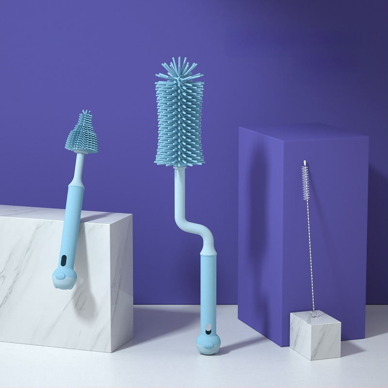 Silikoninis buteliukų šepetėlis kūdikių čiulptukų šepetėlis šiaudelių šepetėlis besisukantis buteliukų plovimo šepetėlis skalavimo šepetėlis valymo šepetėlių rinkinys