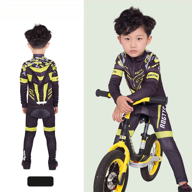 Tavaszi, nyári és őszi gyermek hosszú ujjú kerékpáros mezek, futóbiciklik, kerékpáros felszerelések, görkorcsolya felsők, nadrágok és stoplik