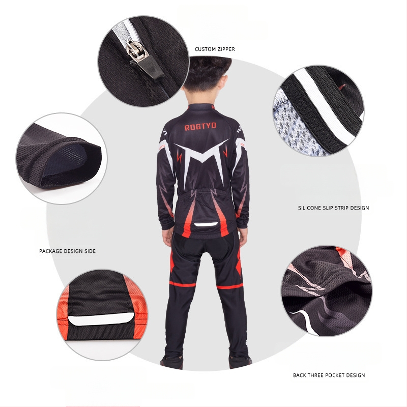 Tavaszi, nyári és őszi gyermek hosszú ujjú kerékpáros mezek, futóbiciklik, kerékpáros felszerelések, görkorcsolya felsők, nadrágok és stoplik