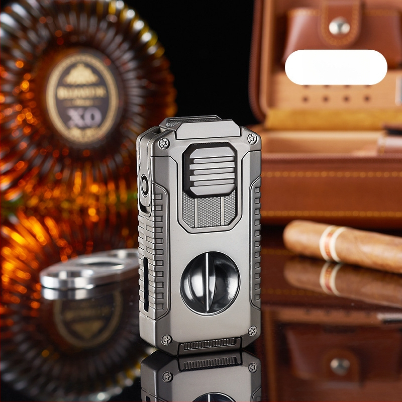 Radošs piecu vienā trīs uguņu tiešās aizdedzes cigāru šķiltavas komplektā ar V veida cigāru griezēju, pārnēsājams daudzfunkcionāls šķiltavas