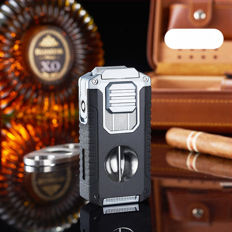 Radošs piecu vienā trīs uguņu tiešās aizdedzes cigāru šķiltavas komplektā ar V veida cigāru griezēju, pārnēsājams daudzfunkcionāls šķiltavas