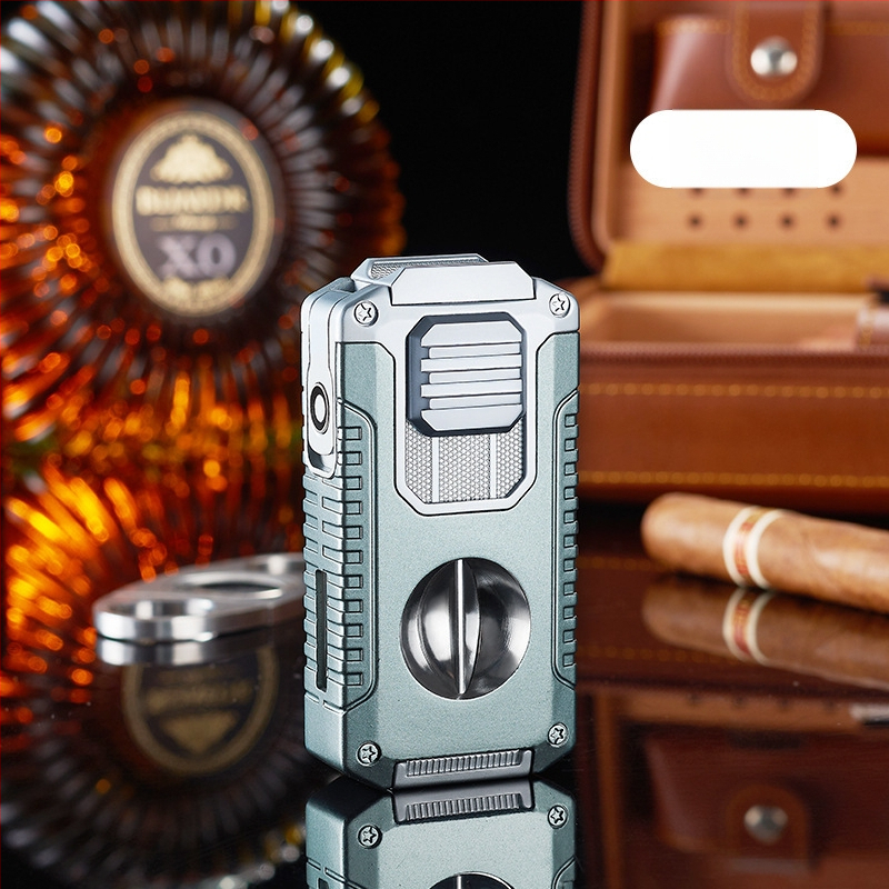 Radošs piecu vienā trīs uguņu tiešās aizdedzes cigāru šķiltavas komplektā ar V veida cigāru griezēju, pārnēsājams daudzfunkcionāls šķiltavas