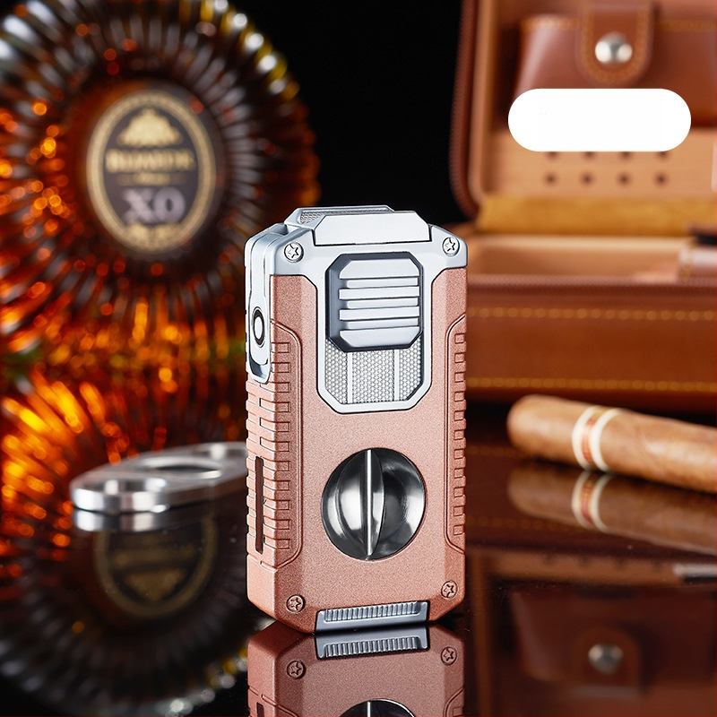 Radošs piecu vienā trīs uguņu tiešās aizdedzes cigāru šķiltavas komplektā ar V veida cigāru griezēju, pārnēsājams daudzfunkcionāls šķiltavas