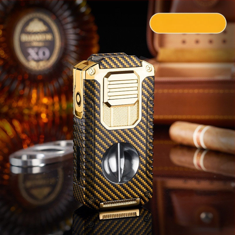 Radošs piecu vienā trīs uguņu tiešās aizdedzes cigāru šķiltavas komplektā ar V veida cigāru griezēju, pārnēsājams daudzfunkcionāls šķiltavas