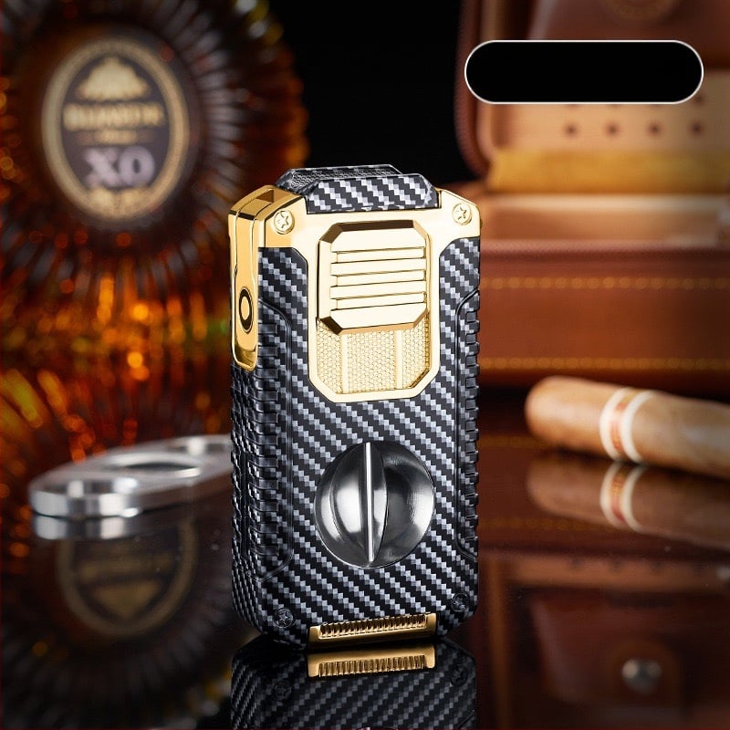 Radošs piecu vienā trīs uguņu tiešās aizdedzes cigāru šķiltavas komplektā ar V veida cigāru griezēju, pārnēsājams daudzfunkcionāls šķiltavas