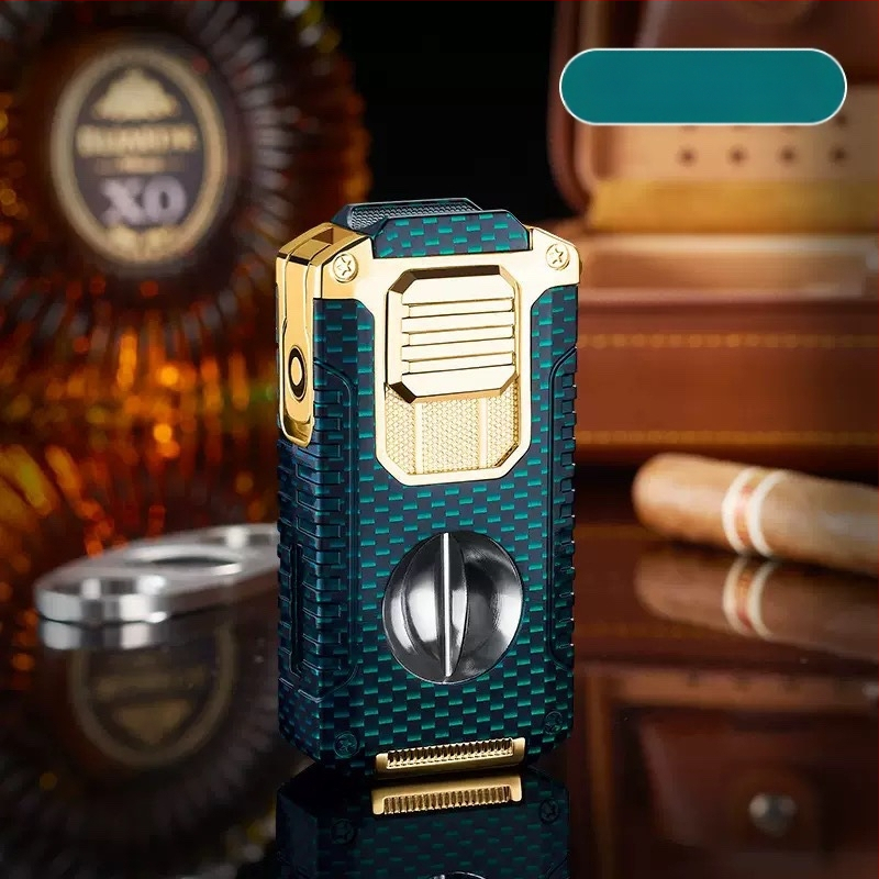 Radošs piecu vienā trīs uguņu tiešās aizdedzes cigāru šķiltavas komplektā ar V veida cigāru griezēju, pārnēsājams daudzfunkcionāls šķiltavas