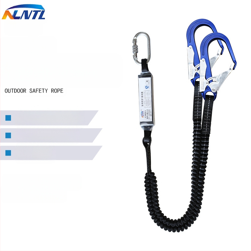 Drošības virve pret kritienu darbam gaisā. Dubultais āķis ar bufera paketi. Elektriķa aizsardzības virve. Leģētā tērauda un alumīnija sakausējuma elastīga virve.