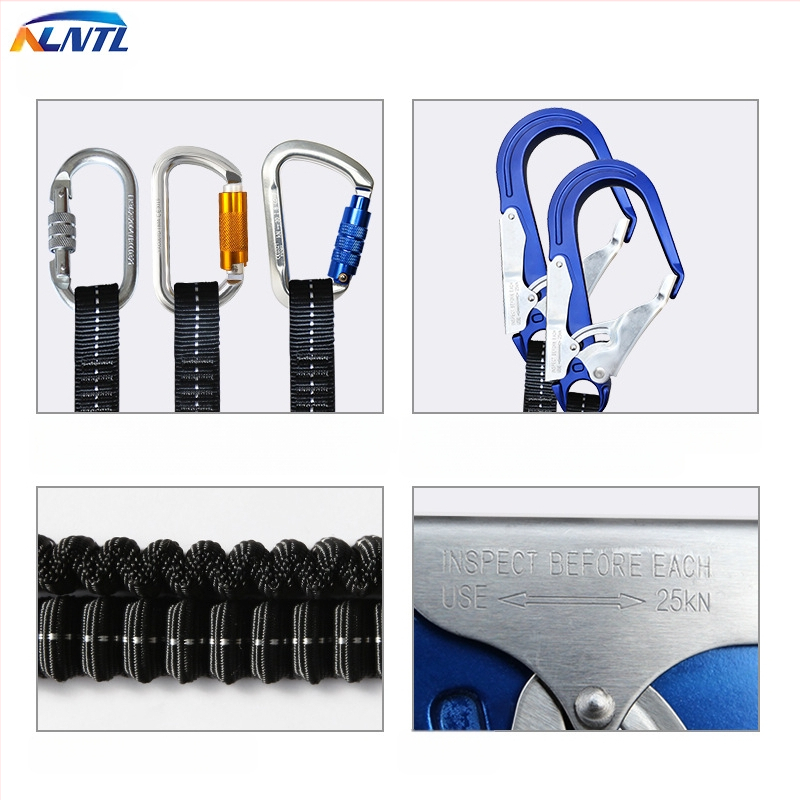 Drošības virve pret kritienu darbam gaisā. Dubultais āķis ar bufera paketi. Elektriķa aizsardzības virve. Leģētā tērauda un alumīnija sakausējuma elastīga virve.
