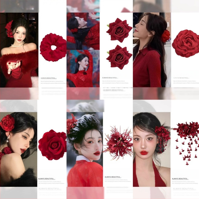 Franču retro romantiska sarkanas rozes ziedu matadata vasaras modes satvērēja haizivs klipsis pieejami grezni augstas klases matu aksesuāri