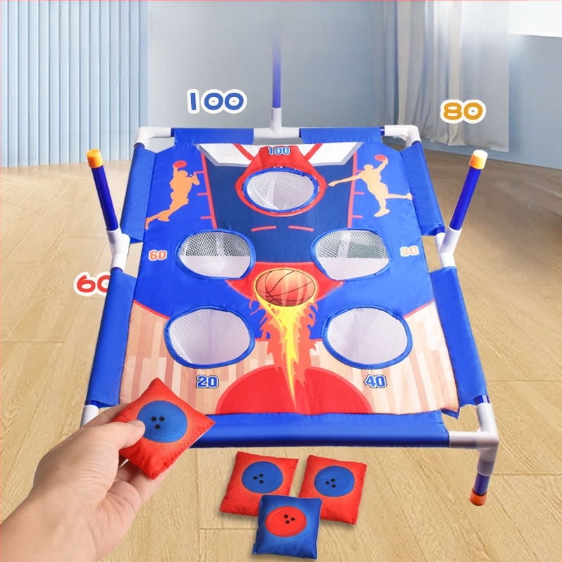 Dvigubas vaikiškas smėlio maišo žiedų mėtymo žaislinis kostiumas boulingo stiliaus stumdomas žaidimo rėmas, tėvų ir vaiko bendravimo varžybos