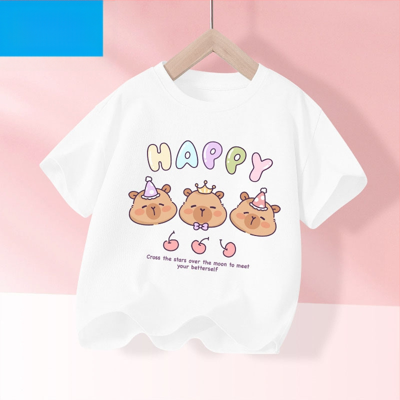 Детска лятна тениска с къс ръкав за момичета, нова 2025 г. от чист памук, моден топ за момичета, дишаща спортна тениска с половин ръкав