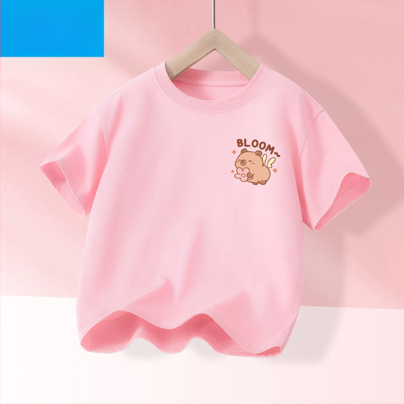 Детска лятна тениска с къс ръкав за момичета, нова 2025 г. от чист памук, моден топ за момичета, дишаща спортна тениска с половин ръкав