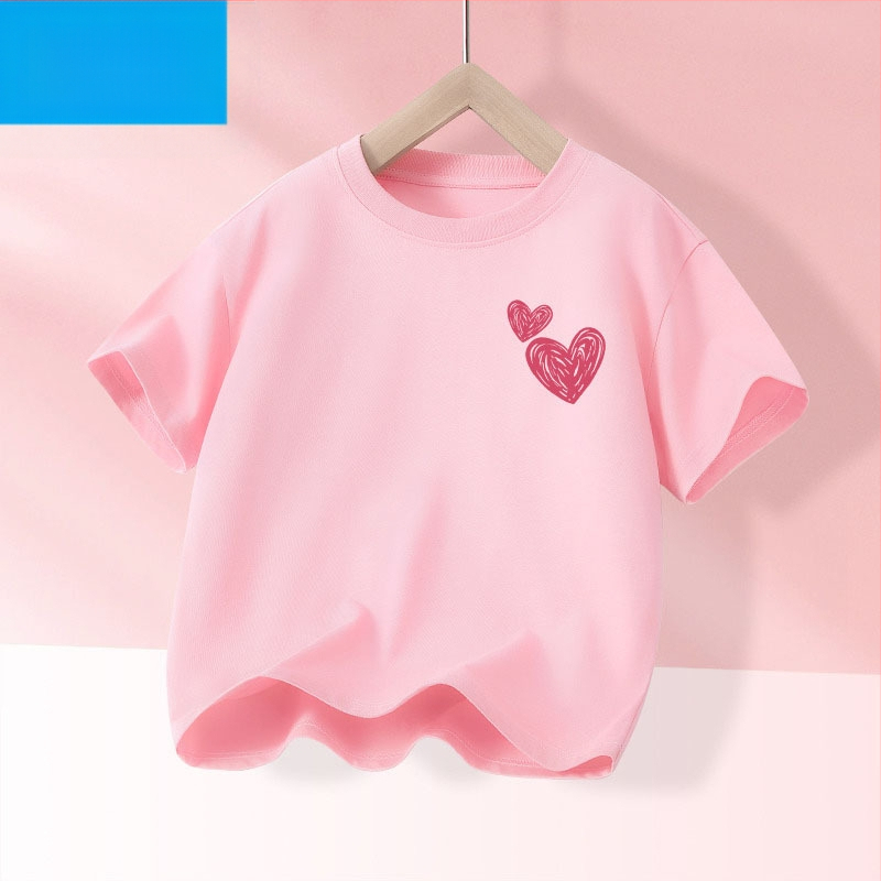 Детска лятна тениска с къс ръкав за момичета, нова 2025 г. от чист памук, моден топ за момичета, дишаща спортна тениска с половин ръкав