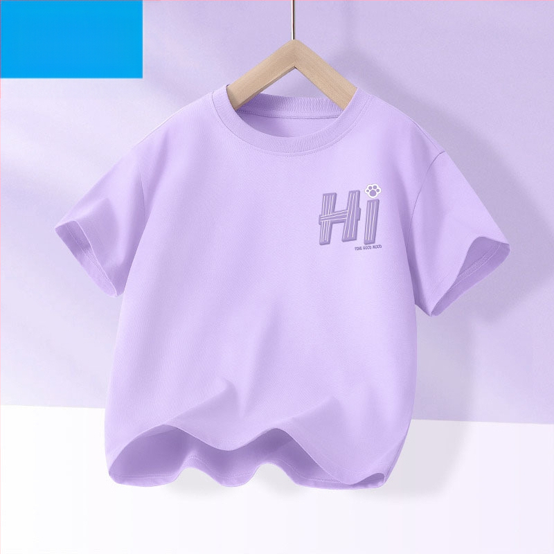 Детска лятна тениска с къс ръкав за момичета, нова 2025 г. от чист памук, моден топ за момичета, дишаща спортна тениска с половин ръкав