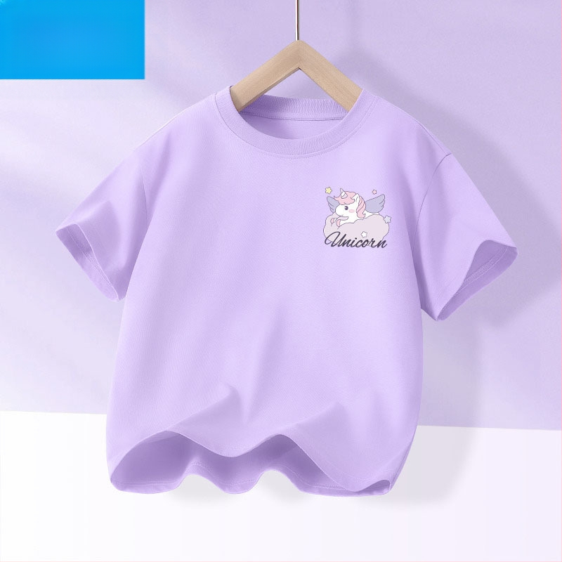 Детска лятна тениска с къс ръкав за момичета, нова 2025 г. от чист памук, моден топ за момичета, дишаща спортна тениска с половин ръкав